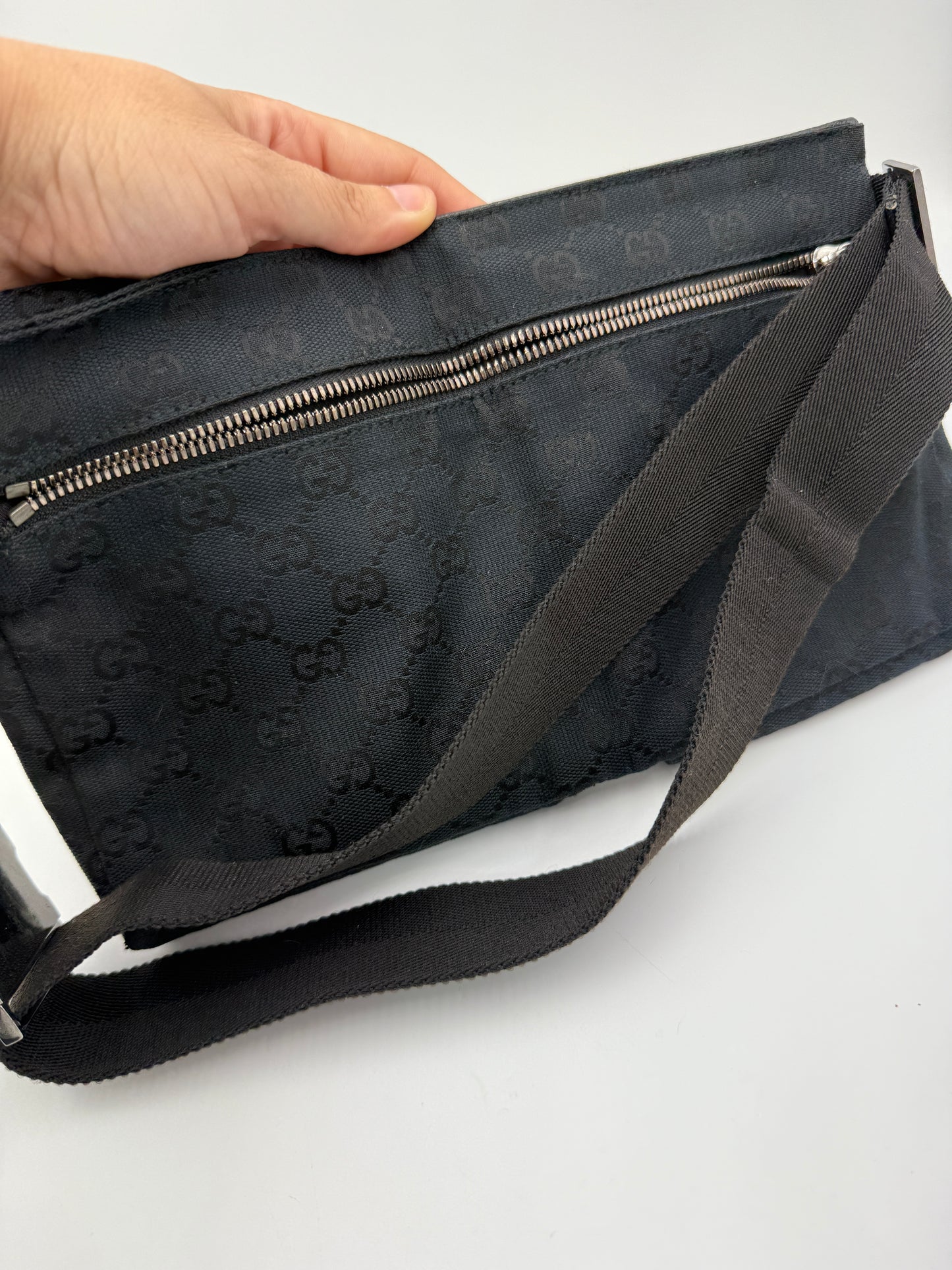 Gucci Black Guccissima Canvas Double Belt Bag