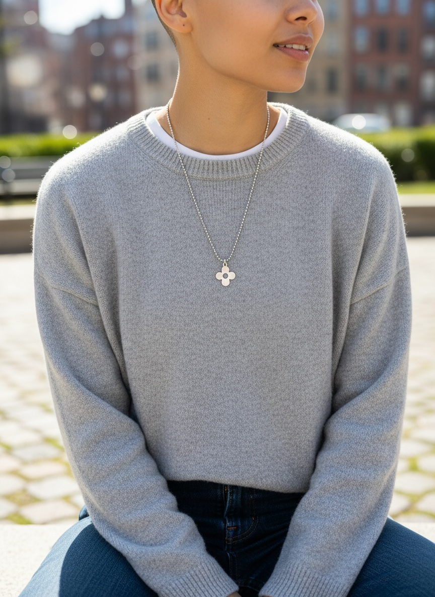 Louis Vuitton Repurposed Silver Tone Flower Pendant Necklace