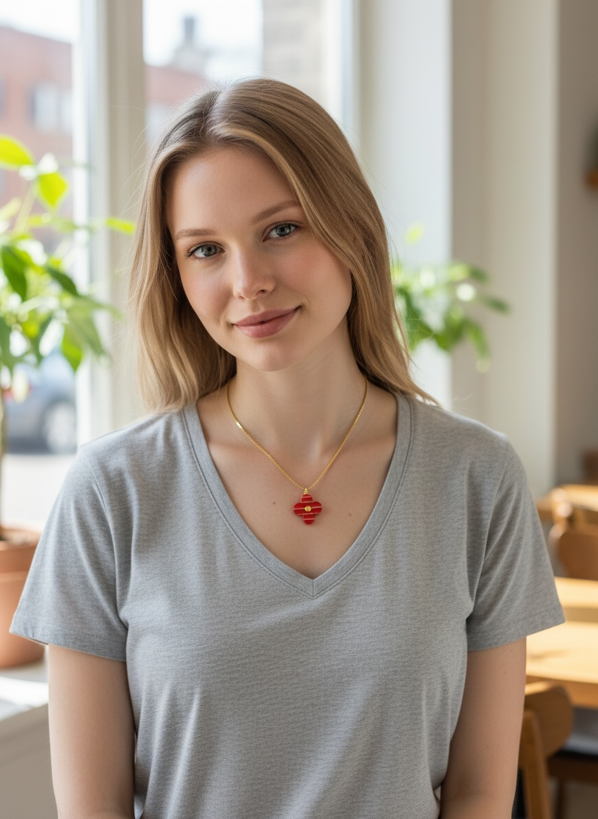 Louis Vuitton Repurposed Red Blossom Pendant Necklace