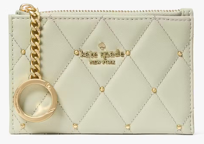 Kate Spade NWT Mint Green Quilted Studded Leather Key Cles
