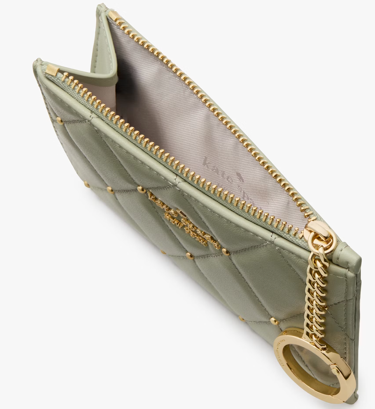 Kate Spade NWT Mint Green Quilted Studded Leather Key Cles